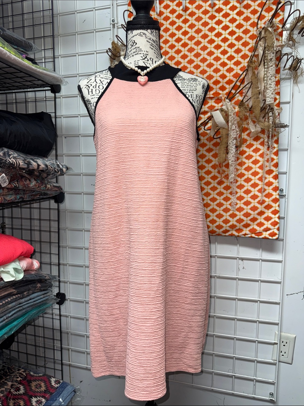 Magic Fit Pink Halter Midi Dress with Black Trim